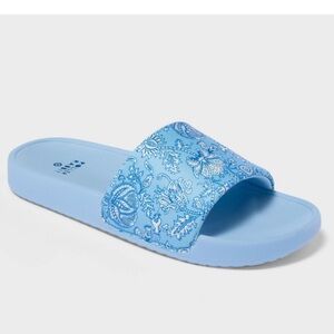 NWT Roller Rabbit X Target Floral Vines Slide Sandals in Blue- Size 9/10